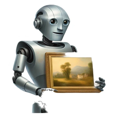 robot holding beautiful painting sticker