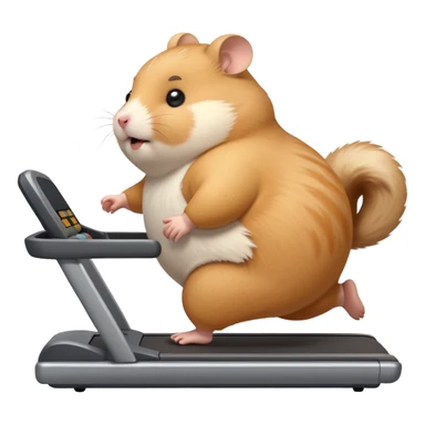fat hamster big belly trying to run on treadmill sideways desperately trying to catch up with speed sticker