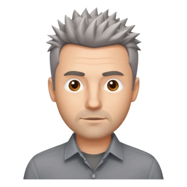 40 yr old white man short spike hair grey dress shirt sticker