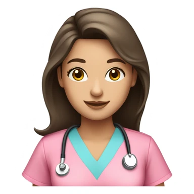 pretty brunette nurse with long hair in pink scrubs sticker