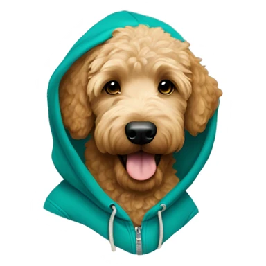 Goldendoodle wearing teal hoodie sticker