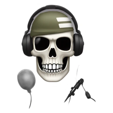 Military Skeleton mask with a long black mask underneath it and headset with a microphone sticker