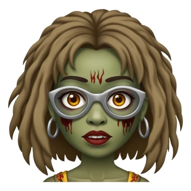 faça um acatar com emoji de zumbi de uma mulher de cabelo vermelho com franjinha e oculos sticker