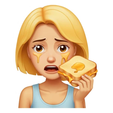 Woman violently crying because she has no grilled cheese sticker