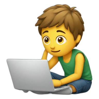 A boy sitting searching anything he wants in laptop  sticker