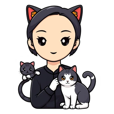 Young woman in black clothes with a Chinese domestic cat sticker