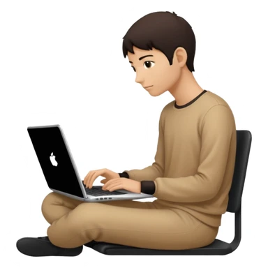 Minimalistic flat vector icon, iOS style, thin black contour on white background. Person silhouette sitting with a laptop, code brackets <> on the screen. Clean, no te sticker