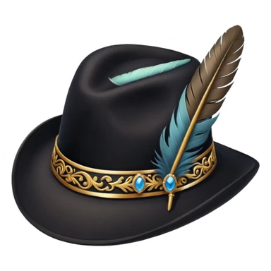 black classic hat with a feather sticker