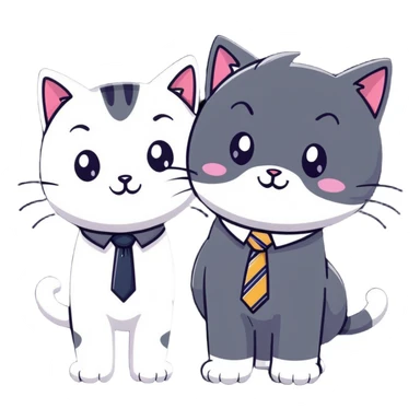happy girl cat with eyelashes wearing a cute necktie, and happy boy cat wearing a professional necktie, standing together sticker