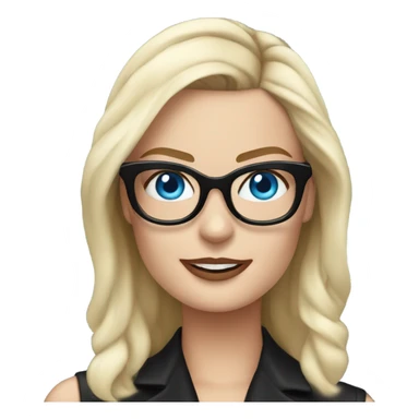 Real margot robbie waving,  bright blue eyes, wearing black glasses  sticker