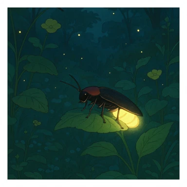 a firefly glowing in a natural setting, ghibli-inspired style sticker