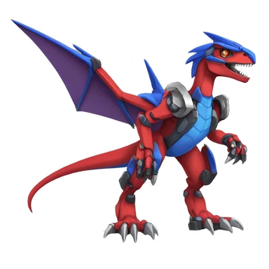  Cool Edgy Red Blue Digimon-Fakemon-Guilmon-Velociraptor-Dragon-Mecha full body sticker