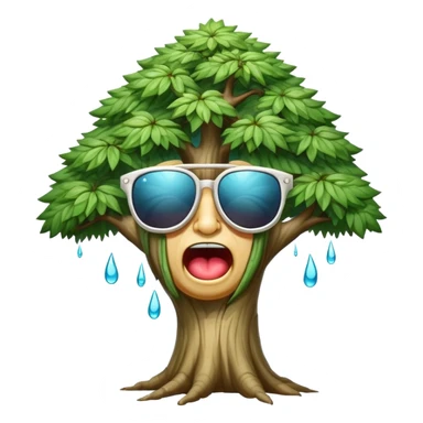 hyper realistic wise mystical tree ugly-crying in sunglasses while dabbing sticker