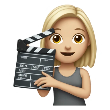 White girl holding a film slate sticker