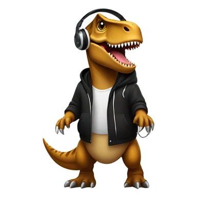 T-rex wearing a black hoodie and headphones sticker