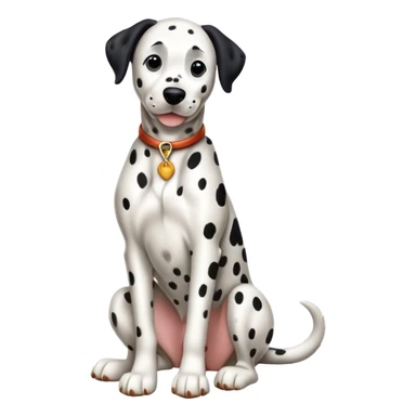 cinematic-[dalmatian dog]-realistic-full-body-sitting-emoji,-tail-resting-loosely-beside-its-paws,-head-tilted-dramatically,-sleek-[spotted]-fur,-simplified-yet-realistic-focused-features,-highly-detailed,-glowing-with-an-almost-sarcastic-glow sticker