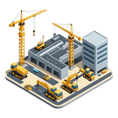 isometric construction site of airport sticker