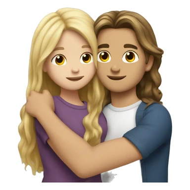 blond haired boy with long hair hugging girl with brunette hair sticker