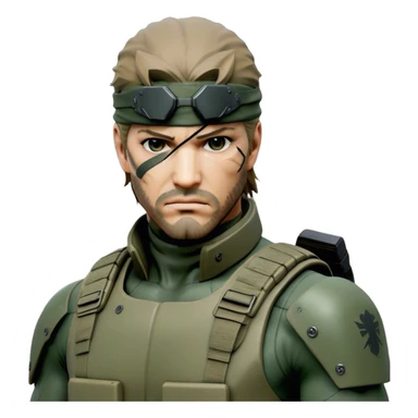 Cinematic Realistic Metal Gear Solid Snake Soldier Portrait, depicted with steely determination and tactical precision. Clad in intricately detailed combat attire in consistent muted greens, browns, and blacks, his rugged, weathered features and piercing eyes exude relentless resolve. Rendered with lifelike texture and dramatic, natural lighting, high shine, noble and stealthy, capturing the essence of a legendary soldier operating in the shadows. sticker