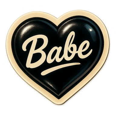 the word 'Babe' in white handwriting across a black heart, retro stickers style, high contrast sticker