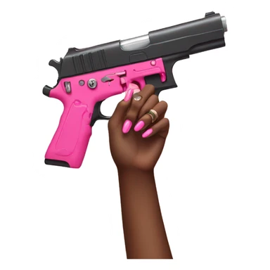 Black girl hand with pink nails holding a pink gun sticker