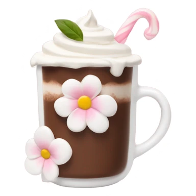 Hot chocolate with pale pink flower and whipped cream sticker