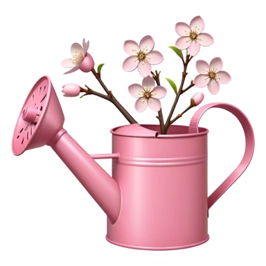 Pink garden watering can filled with white cherry blossoms sticker