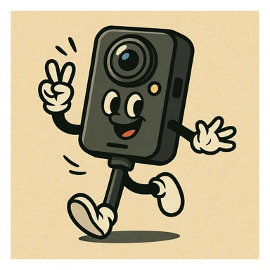 Remove any text or name from the design, keep the playful cartoon Insta360 camera on a stick character as the main subject, preserving its playful and cartoonish style. sticker