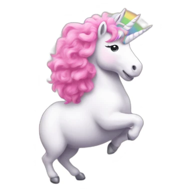 pink fluffy unicorn dancing on a rainbow sticker