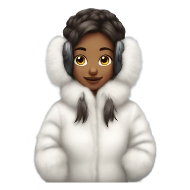 Girl in real white big fluffy fur ear muffs sticker