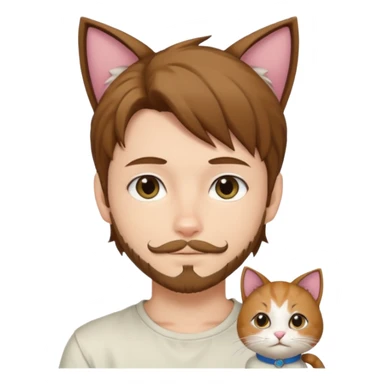 white boy with cat tail with goatee hair and cat ears with brown hair and anime features sticker