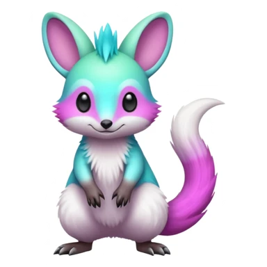 Iridescent Neon Green-Cyan-Magenta-gradients Minccino-Emolga-Numbat-Sergal-fusion-hybrid-animal-creature, full body sticker