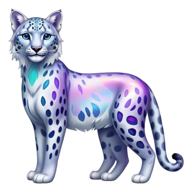 Colorful vibrant transparent iridescent ethereal fantasy-lynx-snow-leopard-animal, full-body sticker