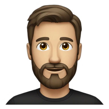 White man with a sun kissed tan, blue eyes and dark brown hair, styled sideways backwards. He has a beard and mustache trimmed. Wears s black t-shirt. sticker