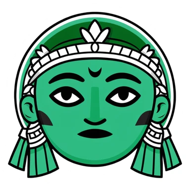 Refined Mayan face emoji showing emotions, elegant design, exclusively dark green and white colors sticker