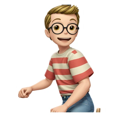 happy boy in striped shirt sticker