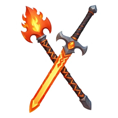 fire guardian sword object icon, flaming blade, glowing lava runes, ember sparks, fantasy weapon, 3D cartoon, mobile game icon style, centered, clean background, no text, no watermark
 sticker