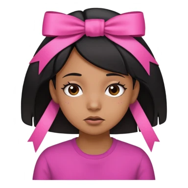 Brown girl with the hairl black  with a stress facial expression and a Pink ribbon in the hair  sticker