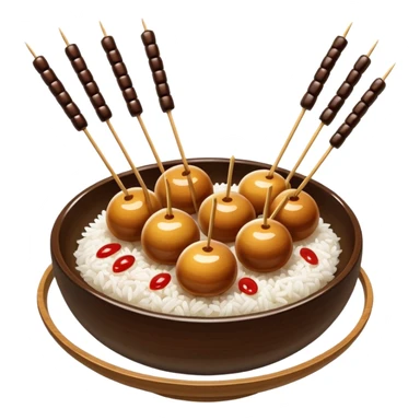 Mitarashi dango with shiny soy sauce glaze drizzled over white rice sticker