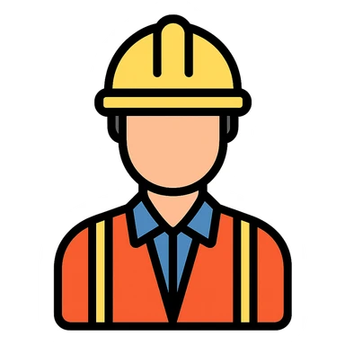 construction worker icon with hard hat and safety vest, clean and modern style sticker