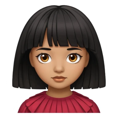 Girl that has a short black hime cut with curtain bangs, then dark brown eyes, and has a bit brown skin sticker