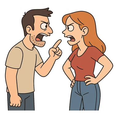 man and woman arguing, bold colors sticker