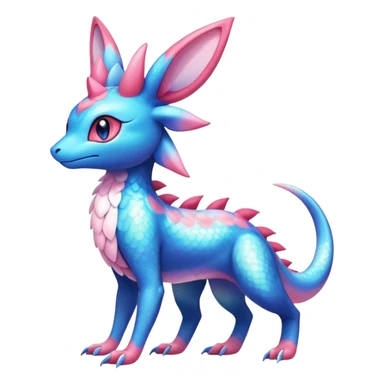 Colorful Shiny Exotic Amaura-Salandit-Aurorus-Sylveon-Fakémon-hybrid-creature (full body)  sticker