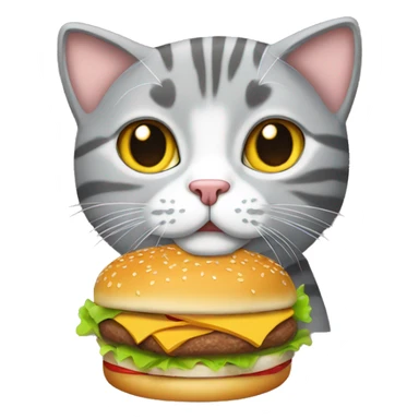 Grey tabby Cat with burger and fries  sticker