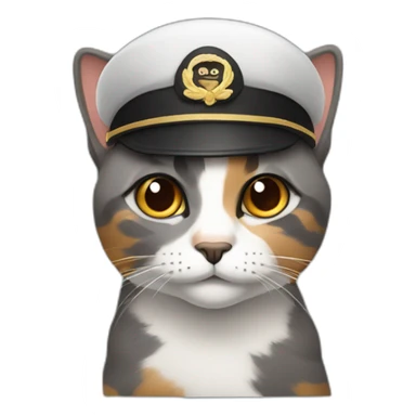 grey and brown calico cat wearing a pilot hat sticker