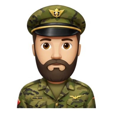 Bearded man in camouflage uniform, stern look.






























 sticker