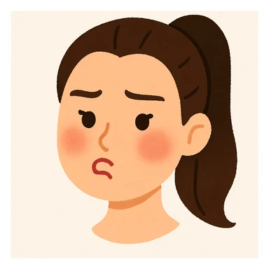Create a soft cartoon face of Billie Eilish's head in the style of the reference image with simple features, no background. Use brown hair and a different facial expression: pouting. sticker