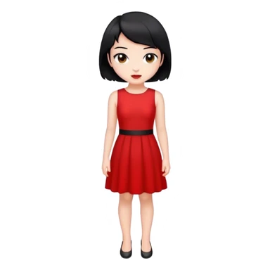 A girl with black short hair and wearing a red dress sticker