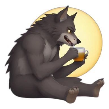 A werewolf sipping tea sticker