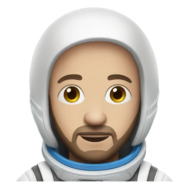 a man with blue eyes, bald, short beard, wearing an astronaut costume sticker